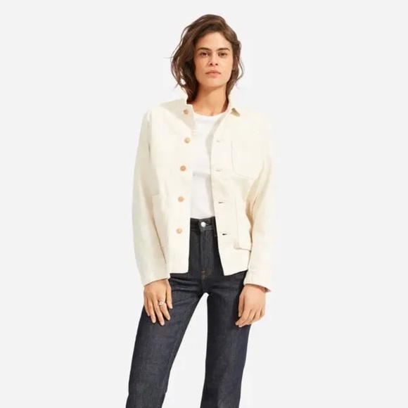 EVERLANE Denim Chore Jacket Bone Pockets Cream Off-White Outdoors X-Small - Picture 1 of 16